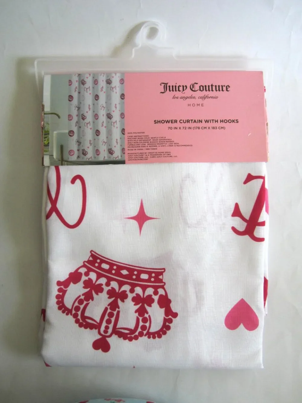 Juicy Couture Shower Curtain With Hooks Red Crown JC Home Bathroom Bath